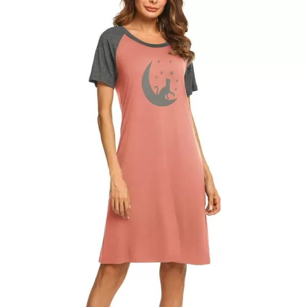 Ekouaer Womens Nightgowns Short Sleeve Nightshirts Printed Sleepwear Soft Sleep Shirts S3XLPinkmoon