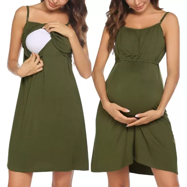 Ekouaer Womens Nursing Nightgown Maternity Dress Breastfeeding Gown Full Slips SleepwearArmy Green