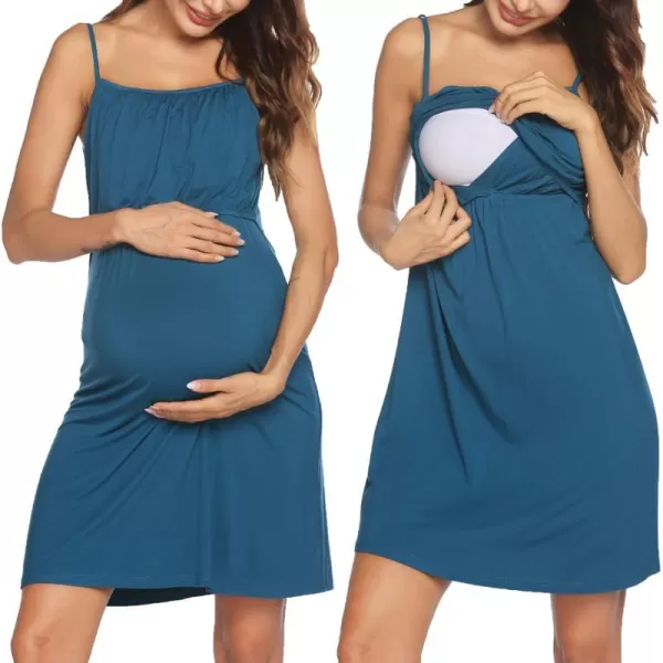 Ekouaer Womens Nursing Nightgown Maternity Dress Breastfeeding Gown Full Slips SleepwearBlue Green