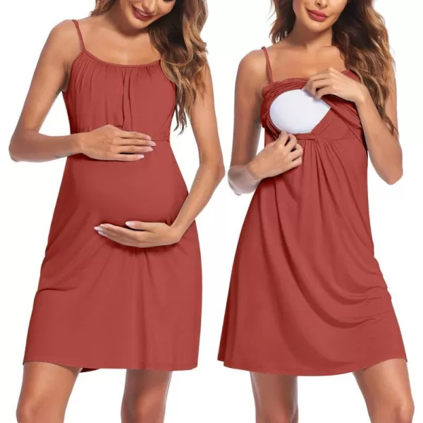 Ekouaer Womens Nursing Nightgown Maternity Dress Breastfeeding Gown Full Slips SleepwearBrick Red