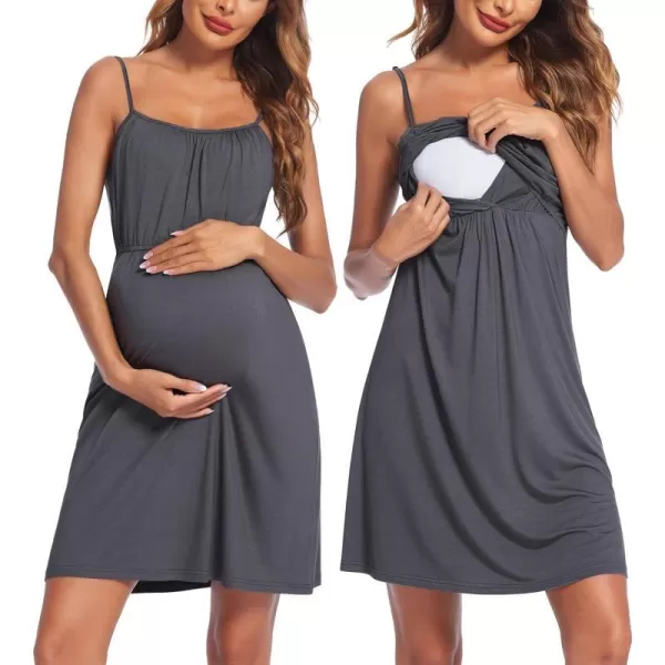 Ekouaer Womens Nursing Nightgown Maternity Dress Breastfeeding Gown Full Slips SleepwearDark Gray