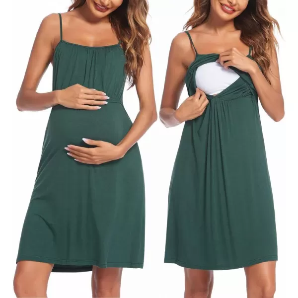 Ekouaer Womens Nursing Nightgown Maternity Dress Breastfeeding Gown Full Slips SleepwearDark Green