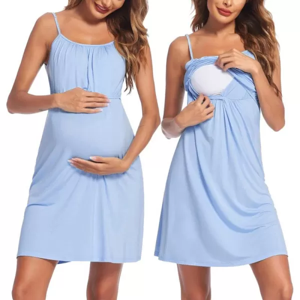 Ekouaer Womens Nursing Nightgown Maternity Dress Breastfeeding Gown Full Slips SleepwearLight Blue