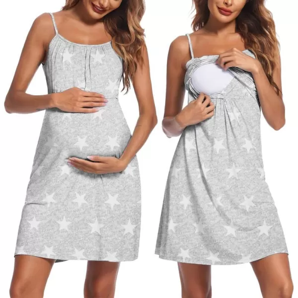 Ekouaer Womens Nursing Nightgown Maternity Dress Breastfeeding Gown Full Slips SleepwearPattern 4grey Stars