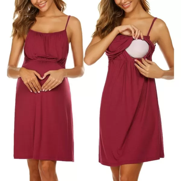 Ekouaer Womens Nursing Nightgown Maternity Dress Breastfeeding Gown Full Slips SleepwearWine Red