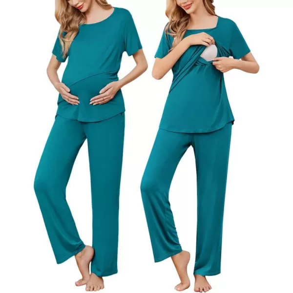 Ekouaer Womens Nursing Pajamas Maternity Pajama Postpartum PJS Breastfeeding Short Sleeve Top amp Pants Sets with PocketsAteal