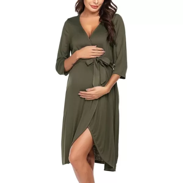 Ekouaer Womens Nursing Robe 3 in 1 Labor Delivery Maternity Dress Hospital Gown Breastfeeding BathrobesAaolive Green