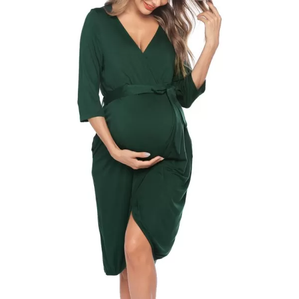 Ekouaer Womens Nursing Robe 3 in 1 Labor Delivery Maternity Dress Hospital Gown Breastfeeding BathrobesAdark Green