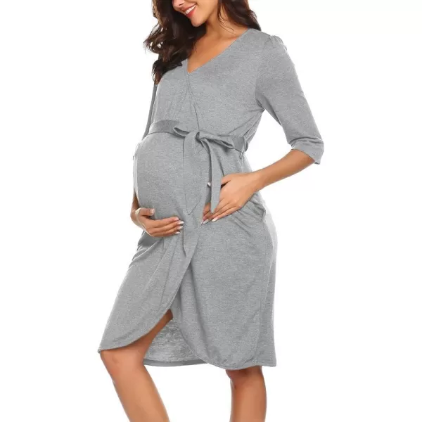 Ekouaer Womens Nursing Robe 3 in 1 Labor Delivery Maternity Dress Hospital Gown Breastfeeding BathrobesAlight Grey