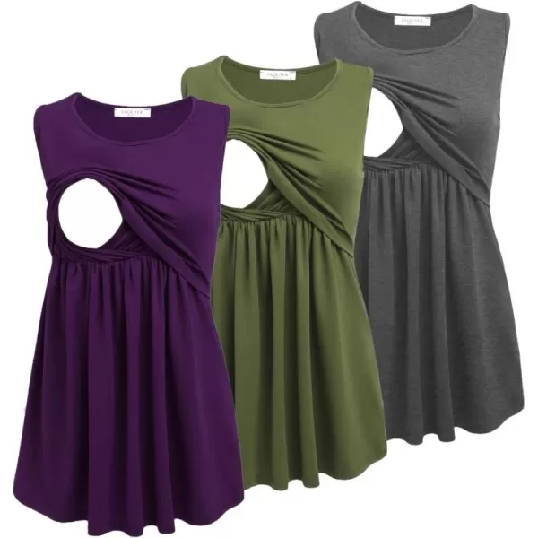 Ekouaer Womens Nursing Tank Tops for Breastfeeding 3 PacksA Deep Greyampamy Greenamppurplegp3