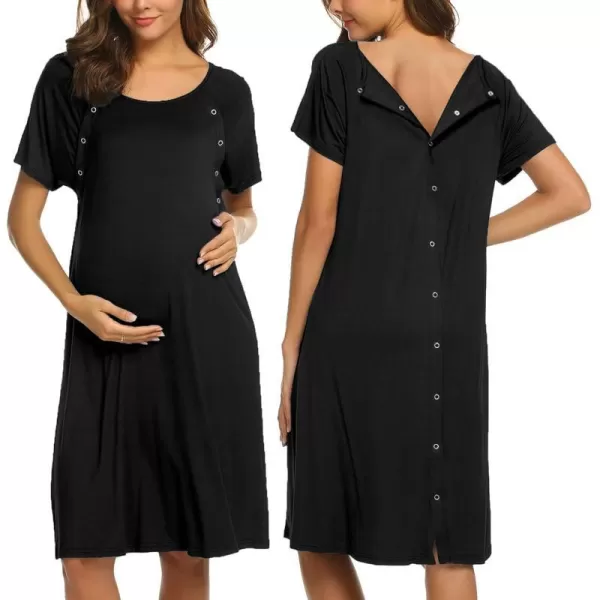 Ekouaer Womens NursingDeliveryLaborHospital Nightdress Short Sleeve Maternity Nightgown with Button SXXLBlack