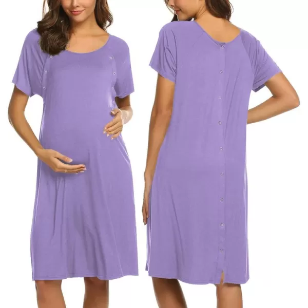 Ekouaer Womens NursingDeliveryLaborHospital Nightdress Short Sleeve Maternity Nightgown with Button SXXLLilac