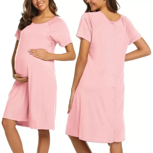 Ekouaer Womens NursingDeliveryLaborHospital Nightdress Short Sleeve Maternity Nightgown with Button SXXLPink