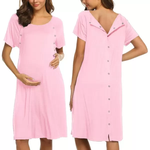 Ekouaer Womens NursingDeliveryLaborHospital Nightdress Short Sleeve Maternity Nightgown with Button SXXLRose Pink