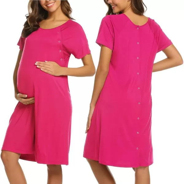 Ekouaer Womens NursingDeliveryLaborHospital Nightdress Short Sleeve Maternity Nightgown with Button SXXLRose Red