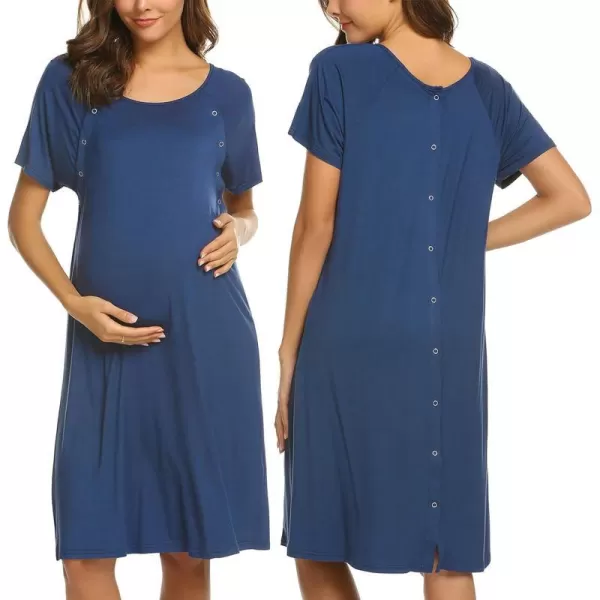 Ekouaer Womens NursingDeliveryLaborHospital Nightdress Short Sleeve Maternity Nightgown with Button SXXLRoyal Blue