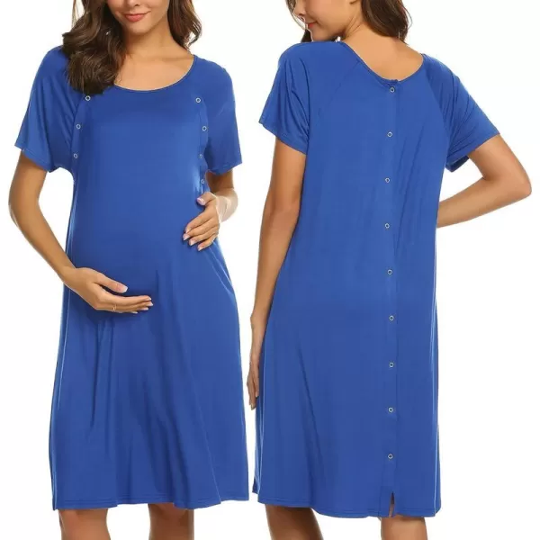 Ekouaer Womens NursingDeliveryLaborHospital Nightdress Short Sleeve Maternity Nightgown with Button SXXLSnorkel Blue