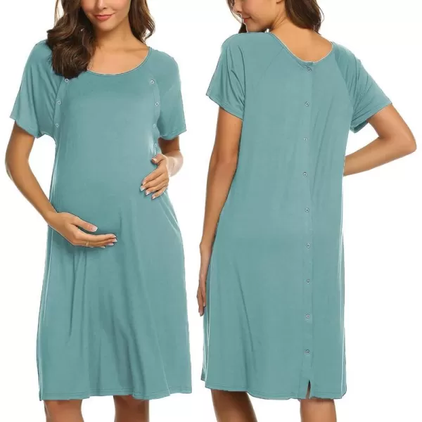 Ekouaer Womens NursingDeliveryLaborHospital Nightdress Short Sleeve Maternity Nightgown with Button SXXLTeal