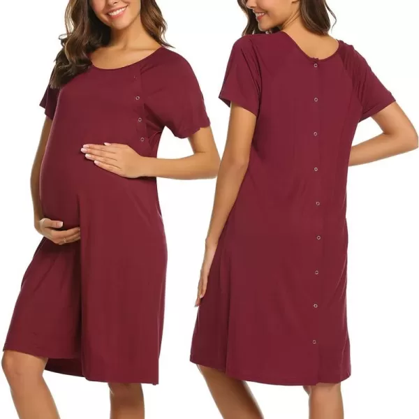 Ekouaer Womens NursingDeliveryLaborHospital Nightdress Short Sleeve Maternity Nightgown with Button SXXLWine Red