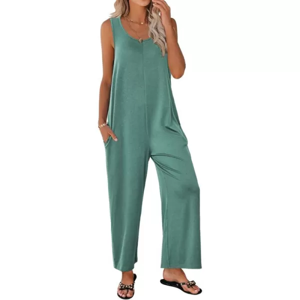 Ekouaer Womens Onesies Pajamas Scoop Neck Tank Jumpsuits Casual Wide Leg Loose Rompers with PocketsMint Green