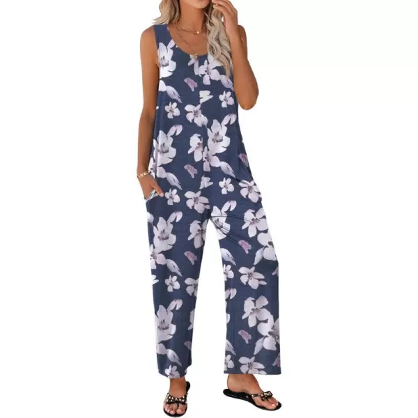 Ekouaer Womens Onesies Pajamas Scoop Neck Tank Jumpsuits Casual Wide Leg Loose Rompers with PocketsPat1 Florals