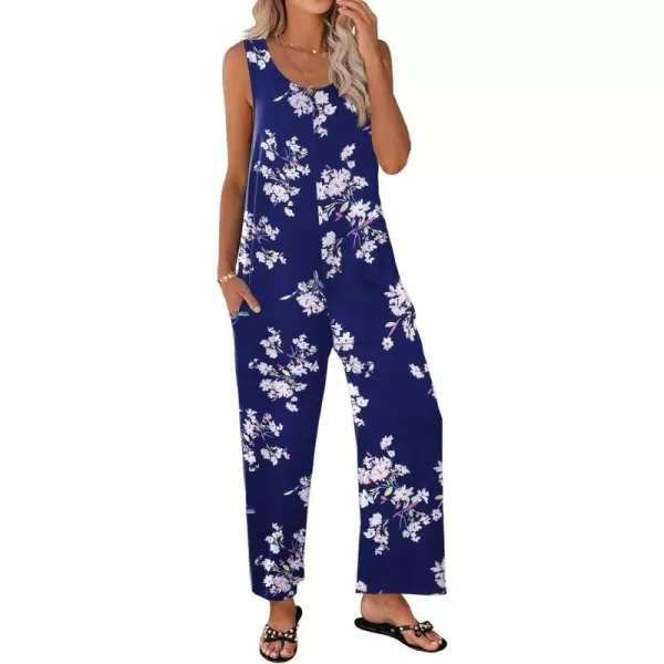 Ekouaer Womens Onesies Pajamas Scoop Neck Tank Jumpsuits Casual Wide Leg Loose Rompers with PocketsPat3 Blue Floral