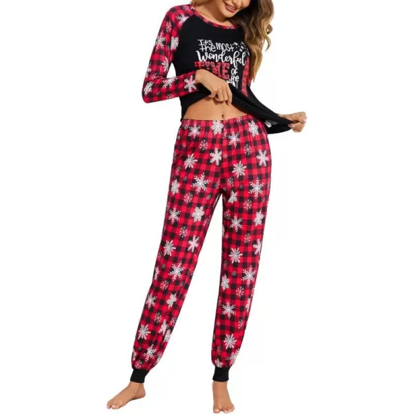 Ekouaer Womens Pajama Set Christmas Pjs Long Sleeve Print Tops and Pajamas Pants Soft Sleepwear SetPat8red Plaid Snowflake