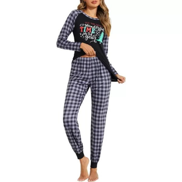 Ekouaer Womens Pajama Set Christmas Pjs Long Sleeve Print Tops and Pajamas Pants Soft Sleepwear SetPat9green Plaid Snowflake