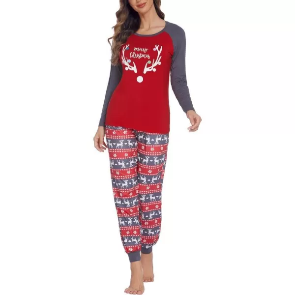 Ekouaer Womens Pajama Set Christmas Pjs Long Sleeve Print Tops and Pajamas Pants Soft Sleepwear SetPattern4antlers