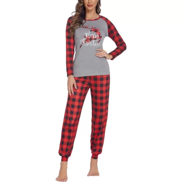 Ekouaer Womens Pajama Set Christmas Pjs Long Sleeve Print Tops and Pajamas Pants Soft Sleepwear SetPattern5red Plaid Fawn