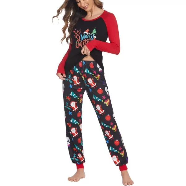 Ekouaer Womens Pajama Set Christmas Pjs Long Sleeve Print Tops and Pajamas Pants Soft Sleepwear SetPattern6black Santa