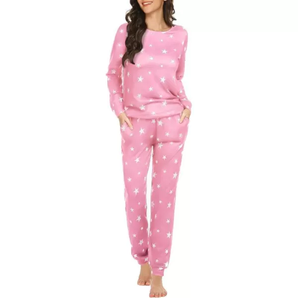 Ekouaer Womens Pajama Set Long Sleeve Sleepwear Star Print Nightwear Soft Pjs Lounge Sets with PocketsApink White Star