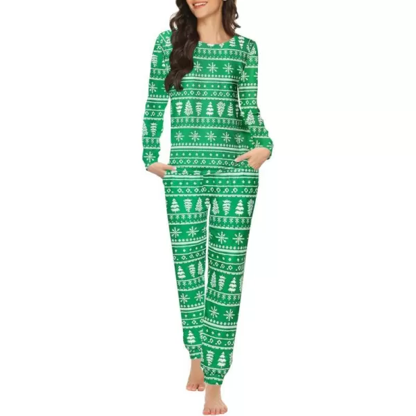 Ekouaer Womens Pajama Set Long Sleeve Sleepwear Star Print Nightwear Soft Pjs Lounge Sets with PocketsGreen Tree