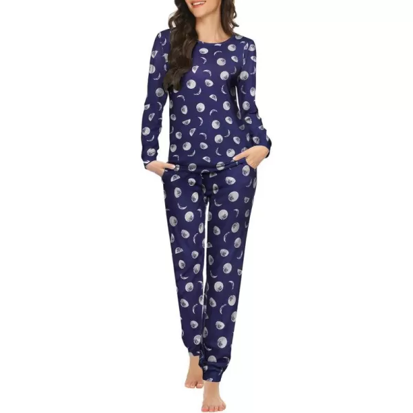 Ekouaer Womens Pajama Set Long Sleeve Sleepwear Star Print Nightwear Soft Pjs Lounge Sets with PocketsNavy Planet