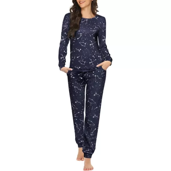 Ekouaer Womens Pajama Set Long Sleeve Sleepwear Star Print Nightwear Soft Pjs Lounge Sets with PocketsNavy Star