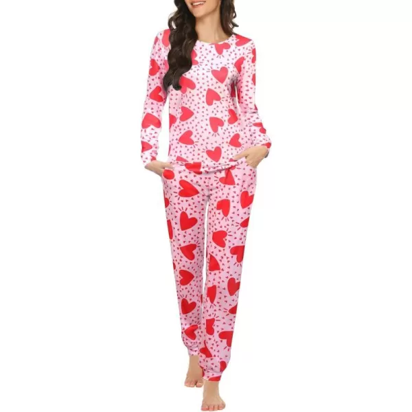 Ekouaer Womens Pajama Set Long Sleeve Sleepwear Star Print Nightwear Soft Pjs Lounge Sets with PocketsPink Heart