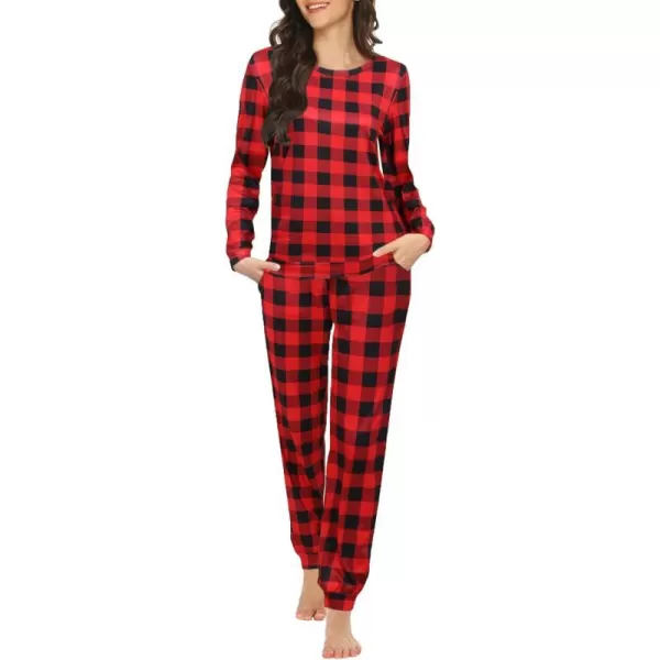 Ekouaer Womens Pajama Set Long Sleeve Sleepwear Star Print Nightwear Soft Pjs Lounge Sets with PocketsRed Plaid