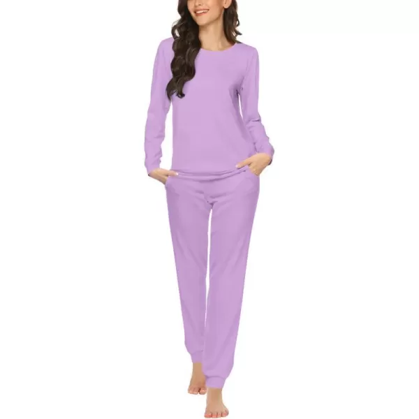 Ekouaer Womens Pajama Set Long Sleeve Sleepwear Star Print Nightwear Soft Pjs Lounge Sets with PocketsSolidpurple