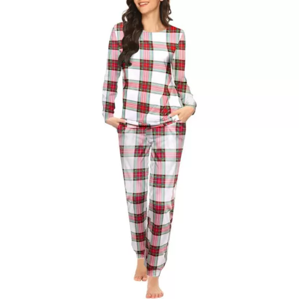 Ekouaer Womens Pajama Set Long Sleeve Sleepwear Star Print Nightwear Soft Pjs Lounge Sets with PocketsWhite Red Green Plaid