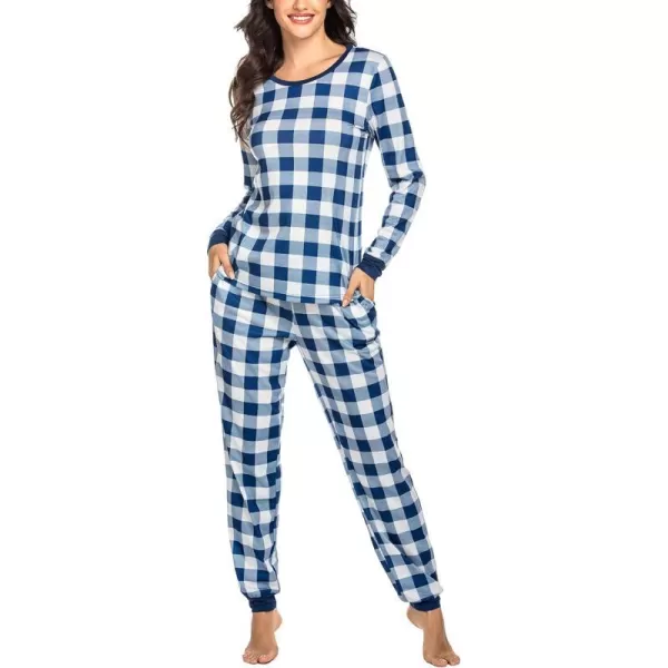 Ekouaer Womens Pajama Set Plaid Pj Long Sleeve Sleepwear Soft Contrast 2 Piece Lounge SetsPattern5blue Plaid