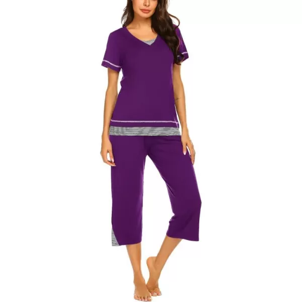 Ekouaer Womens Pajama Set Short Sleeve Shirt and Capri Pants Sleepwear Pjs Sets Soft SleepwearPurple