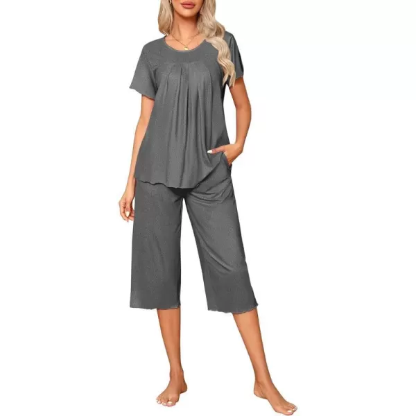 Ekouaer Womens Pajama Sets Short Sleeve Sleepwear Top and Capri Pants Soft Pjs 2 Piece Loungewear with PocketsDark Gray