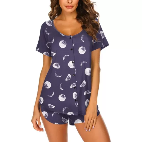 Ekouaer Womens Pajama Short Sleeve Sleepwear Soft Pj Set Cotton Top and Shorts Pajamas SetStyle 1moon and Star