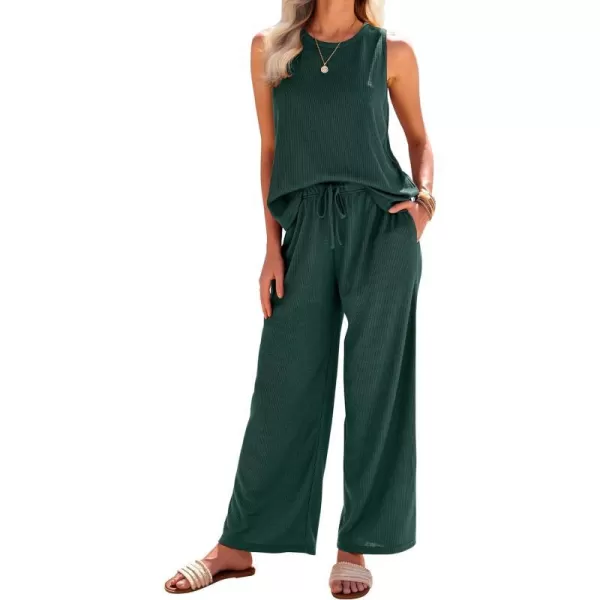 Ekouaer Womens Pajamas 2 Piece Lounge Set Waffle Knit Loungewear Sleeveless Tank Top with Long Pants Outfits SXXLDark Green