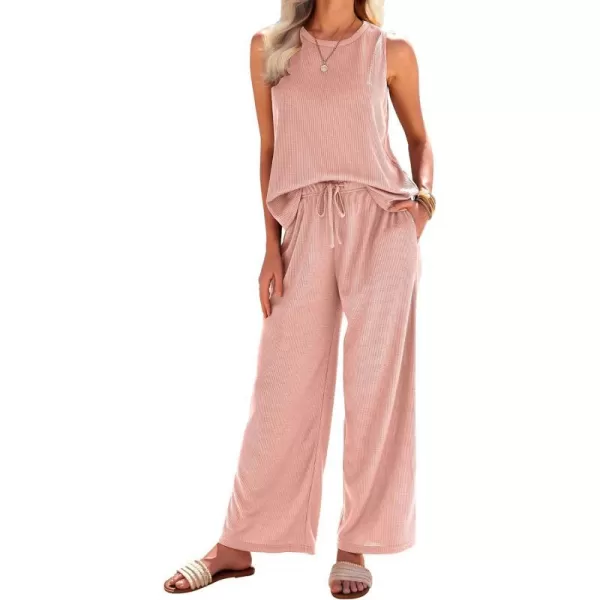 Ekouaer Womens Pajamas 2 Piece Lounge Set Waffle Knit Loungewear Sleeveless Tank Top with Long Pants Outfits SXXLMauve Pink