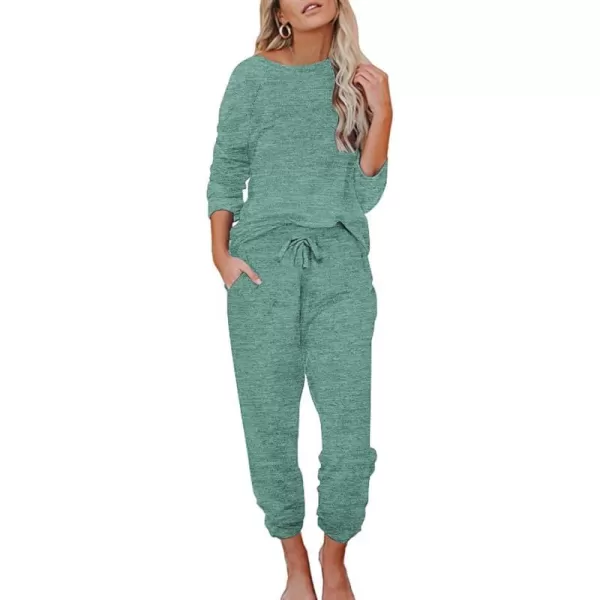 Ekouaer Womens Pajamas Set Long Sleeve Loungewear Soft Joggers Lounge Set with PocketsBlue Green