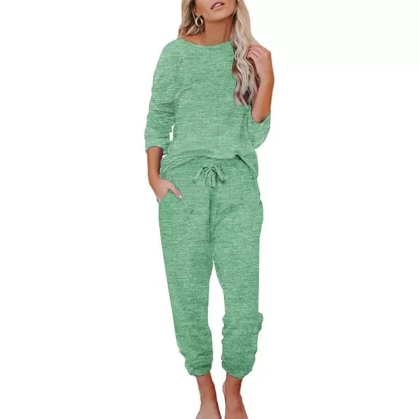 Ekouaer Womens Pajamas Set Long Sleeve Loungewear Soft Joggers Lounge Set with PocketsBright Green