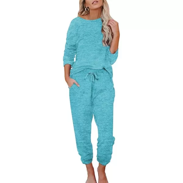 Ekouaer Womens Pajamas Set Long Sleeve Loungewear Soft Joggers Lounge Set with PocketsDark Blue