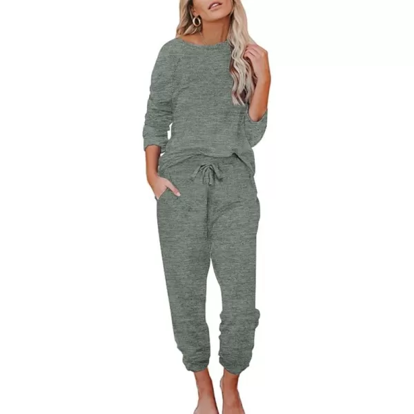 Ekouaer Womens Pajamas Set Long Sleeve Loungewear Soft Joggers Lounge Set with PocketsGray Green