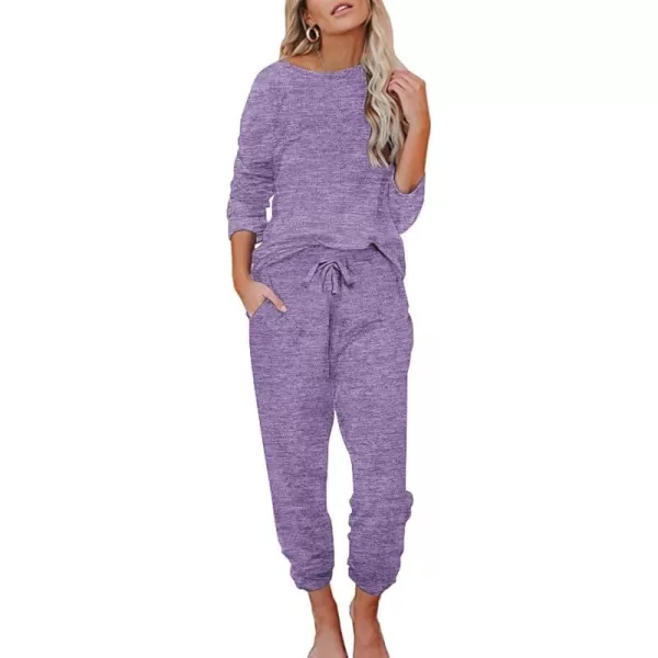 Ekouaer Womens Pajamas Set Long Sleeve Loungewear Soft Joggers Lounge Set with PocketsLavender